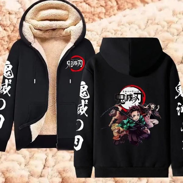 Sweats à capuche pour hommes Sweatshirts Anime Demon Slayer Imprimer Vestes Épaissir Harajuku Zip Up Hoodies Hiver Lambswool Chaud Sweatshirts Hommes Streetwear Manteaux Y2K Tops 231128