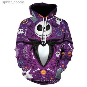 Sweats à capuche pour hommes Sweatshirts Anime film d'horreur Jack et Sally Halloween cauchemar impression 3D sweats à capuche femmes hommes mode avant Noël pulls décontractés L231101