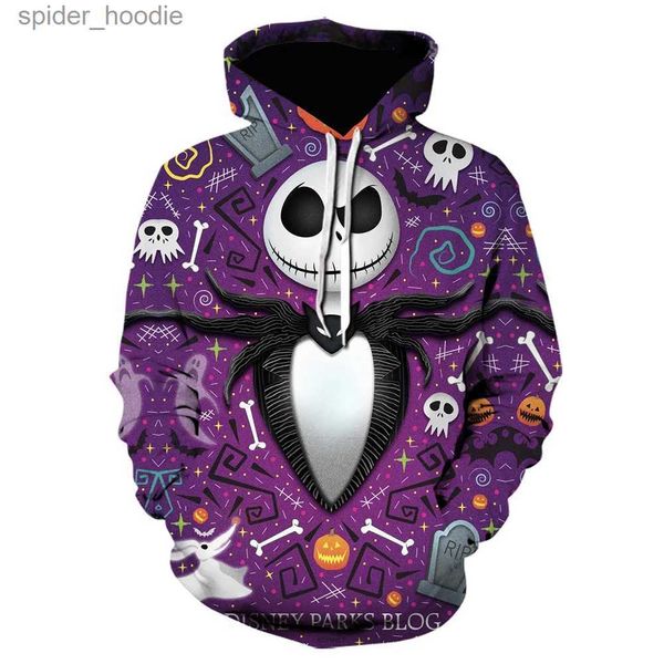 Sweats à capuche pour hommes Sweatshirts Anime film d'horreur Jack et Sally Halloween cauchemar impression 3D sweats à capuche femmes hommes mode avant Noël pulls décontractés L231101