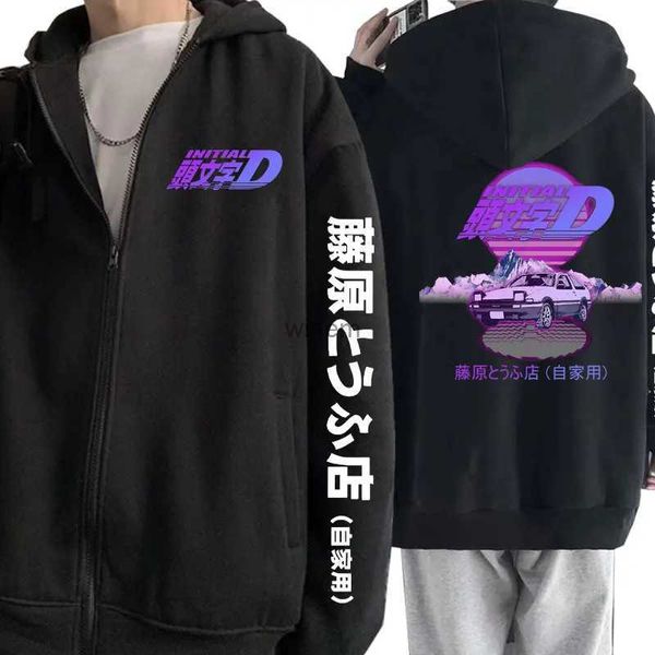 Sudaderas con capucha para hombre Sudaderas Anime Inicial D Drift AE86 Fujiwara Tofu Shop Chaqueta con cremallera Hombres Manga Sudadera con cremallera de gran tamaño RX7 R34 Skyline GTR JDM Ropa