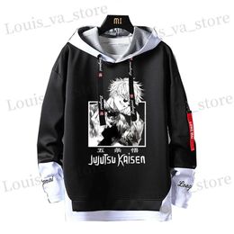 Sweats à capuche pour hommes Anime Jujutsu Kaisen pour hommes Sweats à capuche Satoru Gojo Imprimer Sweats Y2K Ruban Lettre Sweat à capuche Femmes Patchwork Vêtements à manches longues T231016