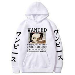 Sweats à capuche pour hommes Sweats Anime One Piece Robin Hoodie Hommes Imprimer Pulls Harajuku Pull Sweats Long Seve Loose Streetwear Hoodie Tops 1119H22