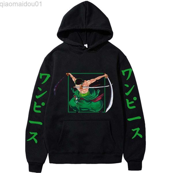 Sudaderas con capucha para hombre Anime One Piece Roronoa Zoro Manga Sudaderas con capucha Sudaderas con capucha impresas Manga larga Ropa informal suelta Sudadera con capucha Tops L230721