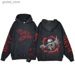 Herren Hoodies Sweatshirts Anime Skull Print Hoodie Männer Y2K Horror Vintage Gothic Langarm Streetwear Hoodie Washed Harajuku Kapuzenpullover Übergroß Q231110