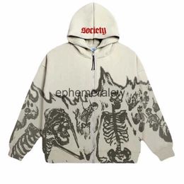 Sweats à capuche pour hommes Sweatshirts Abricot Anime Skull Pattern Retro Streetwear Sweat à capuche surdimensionné Femmes Y2K Gothique Punk Harajuku Japonais Zip Sweatshirt Womenephemeralew