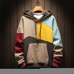 Sweats à capuche pour hommes Sweats Avril MOMO 2022 Sweat à capuche Wi Fur Plus Size Patchwork Couleur contrastée Casual Hooded Shirt Hommes Pull Hip Hop Sweat à capuche G221011