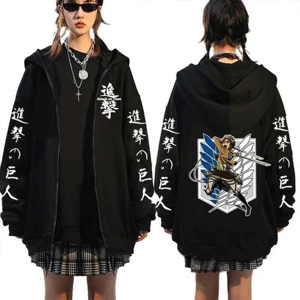 Les sweats à capuche masculins attaquent sur Titan Anime plus taille à la ferme à haine à soupe de fermeture à glissière Shingeki no kyojin yeager eren Imprimé hommes à capuche femme swetshirts zip up veste T240510