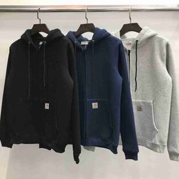 Moletom com capuz masculino outono e inverno novo carhart cartart zíper cardigan suéter de pelúcia clássico solto casaco grosso masculino moda