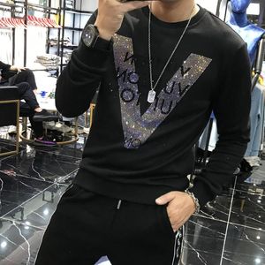 Sudaderas con capucha para hombre Sudaderas Otoño e invierno Moda Conjunto líder redondo de diamantes de imitación de alta calidad Sudadera con capucha de diseño cálido y cómodo delgado