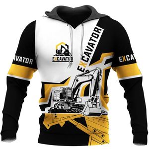 Heren Hoodies Sweatshirts Herfst en Winter Mode Hoodie Bouw Machines Graafmachine 3D Printing Rits Pullover Unisex Casual Swea