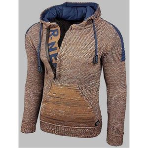 Sudaderas con capucha para hombre, suéter de ganchillo con letras y cuello medio abierto, otoño e invierno, tejido informal