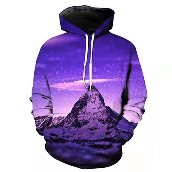 Sudaderas con capucha para hombre Sudaderas Otoño e invierno Impresión 3D Cielo estrellado Patrón de montaña Deportes Ocio Sudadera con capucha HombresMen's