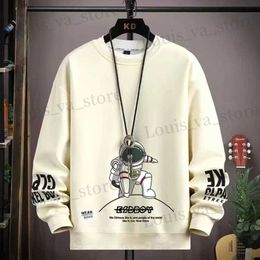 Sudaderas con capucha para hombre Sudaderas Otoño Sudadera para hombre Adolescente Astronauta Impreso Camiseta de manga larga Moda Ropa para hombre Gris O Cuello Harajuku Top Nuevo T231016