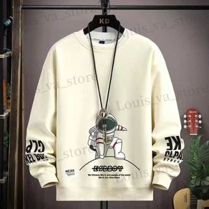 Heren Hoodies Sweatshirts Herfst Heren Sweatshirt Adolescent Astronaut Gedrukt T-shirt met lange mouwen Mode Herenkleding Grijs O-hals Harajuku Top Nieuw T231016