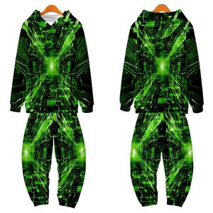 Heren Hoodies Sweatshirts Autumn Sport Casual Green 3D Print Hoodie en Jogger Pants 2 -delige set Tracksuitmen's