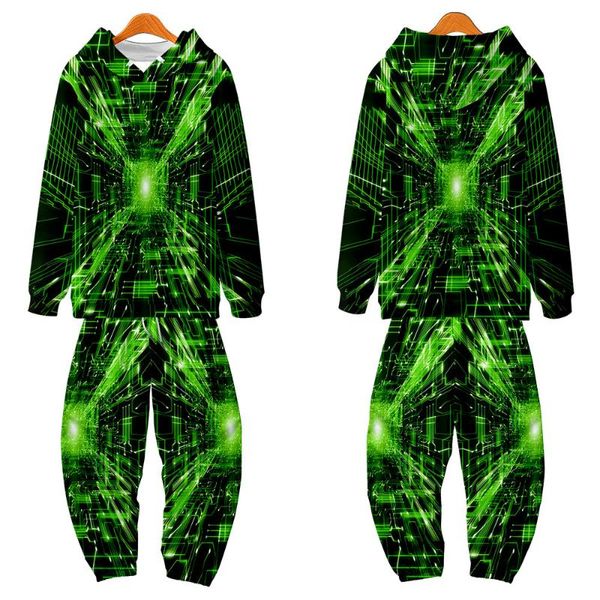 Sweats à capuche pour hommes Sweatshirts Automne Sports Casual Vert Sweat à capuche imprimé 3D et pantalon de jogging Ensemble 2 pièces Survêtement pour hommes