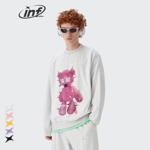 Heren Hoodies Sweatshirts Autumn Tide Brand Street Net Red Bear Reflective Print Men's Loose Round Round Sweater Hoodiemen's