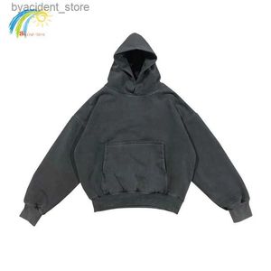 Sweats à capuche pour hommes Sweatshirts Automne Hiver Meilleure Qualité Double Couche À Capuche Hommes Femmes Tissu Lourd Pull Vintage Lavé Noir Surdimensionné À Capuche L240315