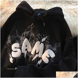 Sweats à capuche pour hommes Sweatshirts Automne Hiver Femmes Polaire Épaissir Sweat-shirt Y2K Petites cornes à capuche Smoke Mist Print Paire Sweat à capuche Drop D DDHGFL