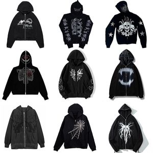 Sudaderas con capucha para hombres Sudaderas Otoño Y2k Grunge Ropa Sudadera Punk Deporte Abrigo suelto Anime Impresión Gótica Streetwear Oversize Manga larga Zip Sudadera con capucha 230901