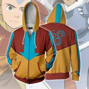 Heren Sweaters Sweatshirts Avatar The Last Airbender Hoodie Aang Cosplay 3D Gedrukt Hooded Sweatshirt Zip Up Mannen Polyester Hip Hop Jacket P