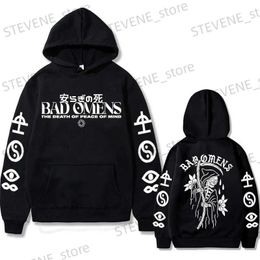 Sweats à capuche pour hommes Bad omen band tour aux États-Unis musique imprimé sweats à capuche mort de l'âme crâne graphique sweats à capuche hommes rock gothique sweats T240326