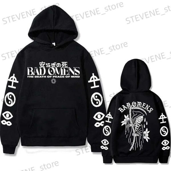 Sudaderas con capucha para hombre Sudaderas con capucha con estampado de música de Bad Omen Band Tour en los Estados Unidos Death of the Soul Skull Sudaderas con capucha gráficas para hombre Sudaderas góticas de rock T240326