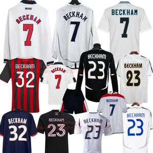 Sudaderas con capucha para hombre Sudaderas Beckham Retro Soccer Jerseys 96 98 02 04 Camisetas de fútbol clásicas Englands Hombres Niños 1998 2002 Vintage 05 06 07 Madrids Kit de camiseta de manga larga