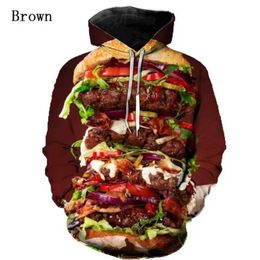 Sweats à capuche masculine Sweatshirts Boeuf Hamburger Graphic Graphie Hommes Piloulle 3D Impression délicieuse Fast Food Sweatles Vêtements pour femmes Harajuku Fashion Y2K Tops Hoody 240424
