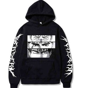 Heren Hoodies Sweatshirts Berserk Anime Hoodie Men Women Harajuku Guts Three Forms of Eyes Manga Sweatshirts unisex oversized lange mouwen pullovers G220915