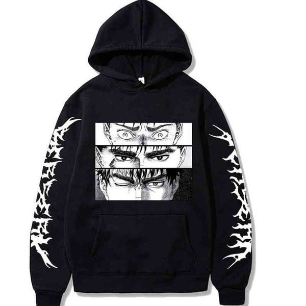 Sweats à capuche pour hommes Sweatshirts Berserk Anime Sweat à capuche Hommes Femmes Harajuku Guts Trois formes d'yeux Manga Sweatshirts Unisexe Surdimensionné Pulls à manches longues G220915