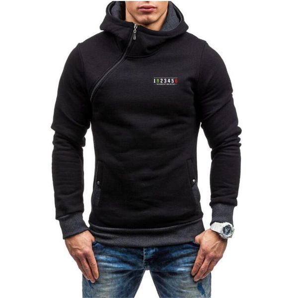 Sudaderas con capucha para hombres Sudaderas Biker 1n23456 Motocicleta Hombres Primavera Sudadera con capucha Oblique Zip Sólido Ropa deportiva Slim Fit Jersey ChándalMen's