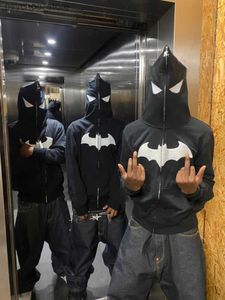 Heren Hoodies Sweatshirts Black Bat Print Hoodie Pullover Sweatshirt Street Retro Loose Hip Hop Kpop Dans Winterkleding Lange mouw Top Q230822