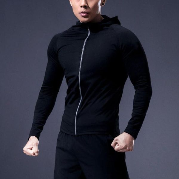 Sweats à capuche pour hommes sweats à capuche noir hommes veste manteau couleur unie fermeture éclair réfléchissante mince décontracté Jogging pour exercice goutte