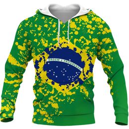 Sweats à capuche masculine Sweatshirts Brésil Flag Hip Hop Femmes Femmes 3D Sweat imprimé HARAJUKU Sweat à capuche Casual Pullover Veste 221124