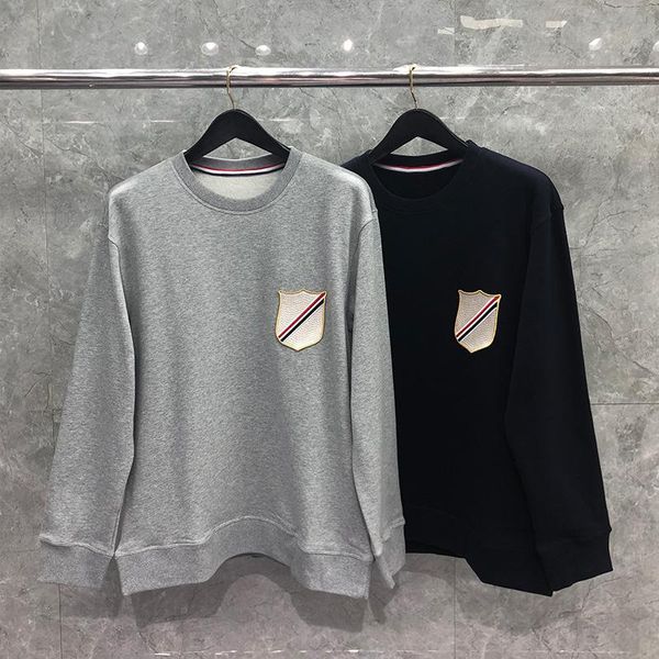 Sudaderas con capucha para hombre, suéter BROWIIN para hombre, Top deportivo de algodón a rayas con cuello redondo, ropa de pareja de moda coreana holgada de manga larga para hombre