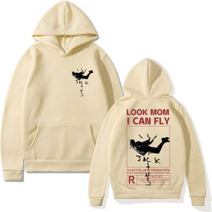 Sudaderas con capucha para hombre Sudaderas con capucha de Cactus Jack Hombres Mujeres Estampado de doble cara LOOK MOM I CAN FLY Moda unisex Hip Hop Streetwear 230818