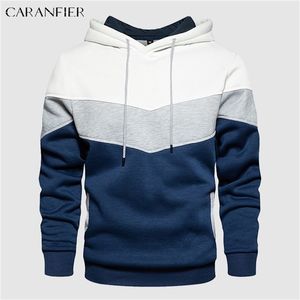 Heren Hoodies Sweatshirts Caranfier Heren Hoodies Sweatshirts Tri-Color Patchwork Drawtring Mannelijke Hooded Fleece Pullover Runover Running Tracksuit Fitness Hoody 220826