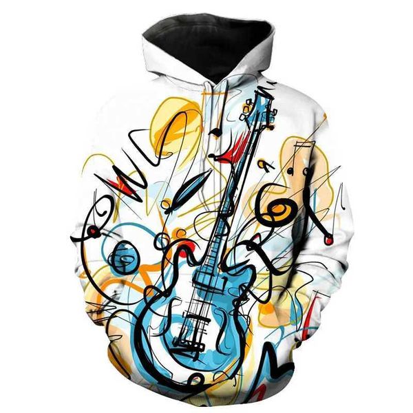 Sweats à capuche masculine Sweatshirts Cartoon Guitare Sweat à capuche 3D Mentide imprimée et femmes Springs Sports Multi-couleur Casual Sweat Sweat Clothing Personality DJ Top Q240506