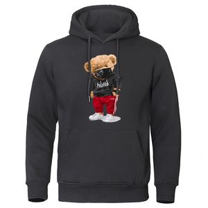 Heren Hoodies Sweatshirts Casual Fleece Sportmasker Bear Print Hoodie pullovers mannelijk comfortabel warme herfst losse oversized kleding mannen hiphop hoody 230301