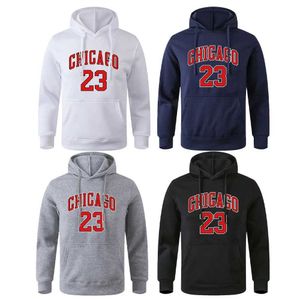 Heren Hoodies Sweatshirts Chicago 23 Letter Print Hoodies Autumn Wool Hoodie Casual Long Mouwved Sweatshirt Mens Y2K Sweatshirt Street Clothing Pullover Q240506