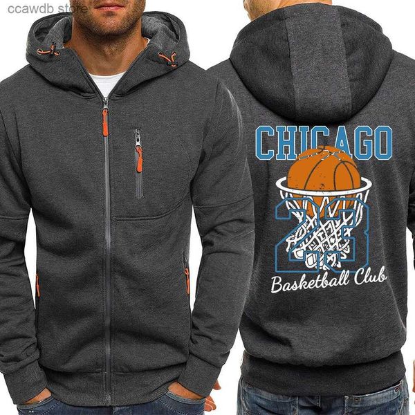 Sudaderas con capucha para hombre Sudaderas Chicago Basketball Club 23 Sudaderas con capucha con estampado de hip hop Ropa de lana para hombre Sudadera con cremallera de gran tamaño Sudadera con capucha informal cálida T240110