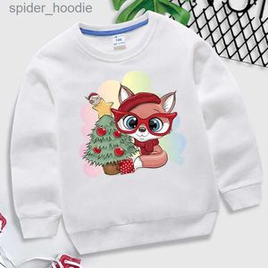 Heren Hoodies Sweatshirts Kerstmis Fox Tree Print Hoodies Kid Fashion Xmas Pullover Long Mouw Sweatshirt Girls Boys Funny Cartoon Christmas Hoodie Tops L231101