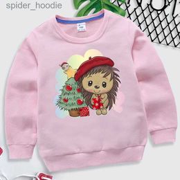 Sweats à capuche pour hommes Sweatshirts Noël Hérisson Arbre Imprimer Enfants Sweat Kawaii Kid Dessin Animé Vêtements De Noël À Manches Longues Pull Fille Garçon Noël À Capuche L231101