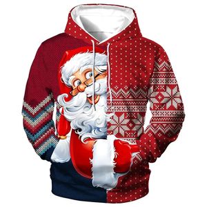 Sweats à capuche masculine Sweatshirts de Noël Cabinage pour hommes 3d Santa Claus Print Sweat-temps d'automne à manches longues Hiver Sweet Sweat Top Men surdimensionné 231216