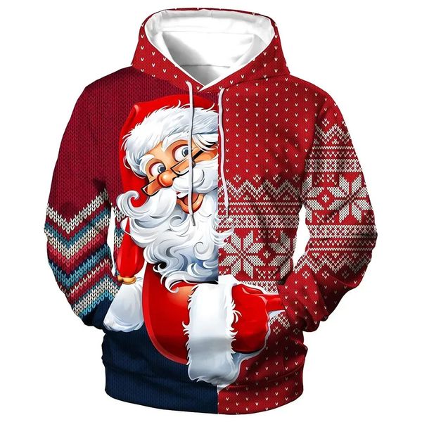 Sweats à capuche pour hommes Sweatshirts de Noël à capuche pour hommes 3D Santa Claus Imprimer Sweats à capuche Automne Hiver Sweat-shirt à manches longues Casual Top surdimensionné Hommes Vêtements 231215