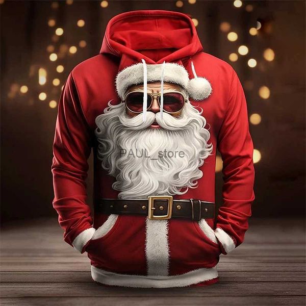 Sweats à capuche pour hommes Sweatshirts de Noël Sweat à capuche pour hommes 3D Cool Hip Hop Santa Claus Imprimer Vêtements Pull de vacances Hiver Hommes Pull à manches longues L231122