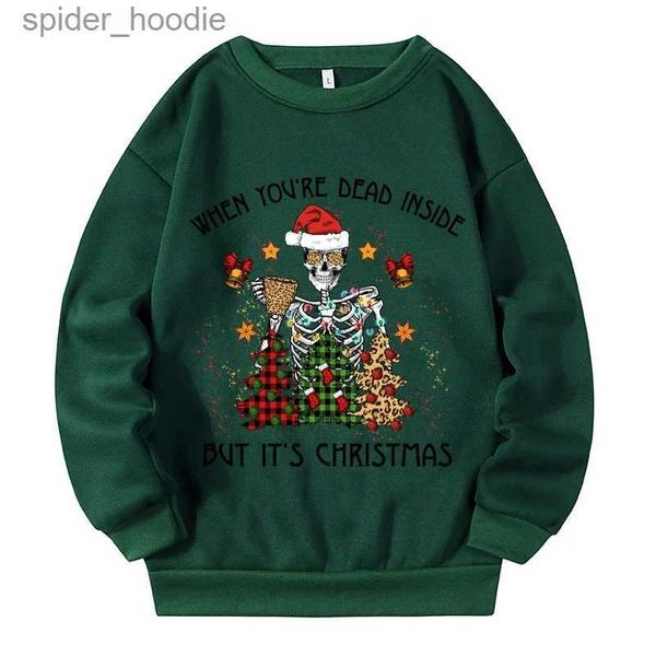 Sweats à capuche pour hommes Sweatshirts de Noël Skull Print Street Femmes Plus Taille Sweatshirts Automne Hiver Mode Pulls Chemises 2023 Joyeux Noël Lady Tops L231101