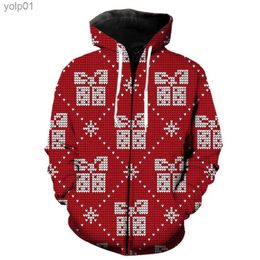 Sweats à capuche pour hommes Sweatshirts Style de Noël Sweat à capuche zippé pour hommes avec vestes à capuche Hip Hop Harajuku 3D imprimé mode Cool adolescents Streetwear surdimensionné FunnyL231107