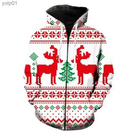 Heren Hoodies Sweatshirts Kerst Stijl Heren Rits Hoodie 3D Gedrukt Harajuku Met Kap Jassen Cool Fashion Casual Lange Sle Sweatshirts Grappig TopsL231107